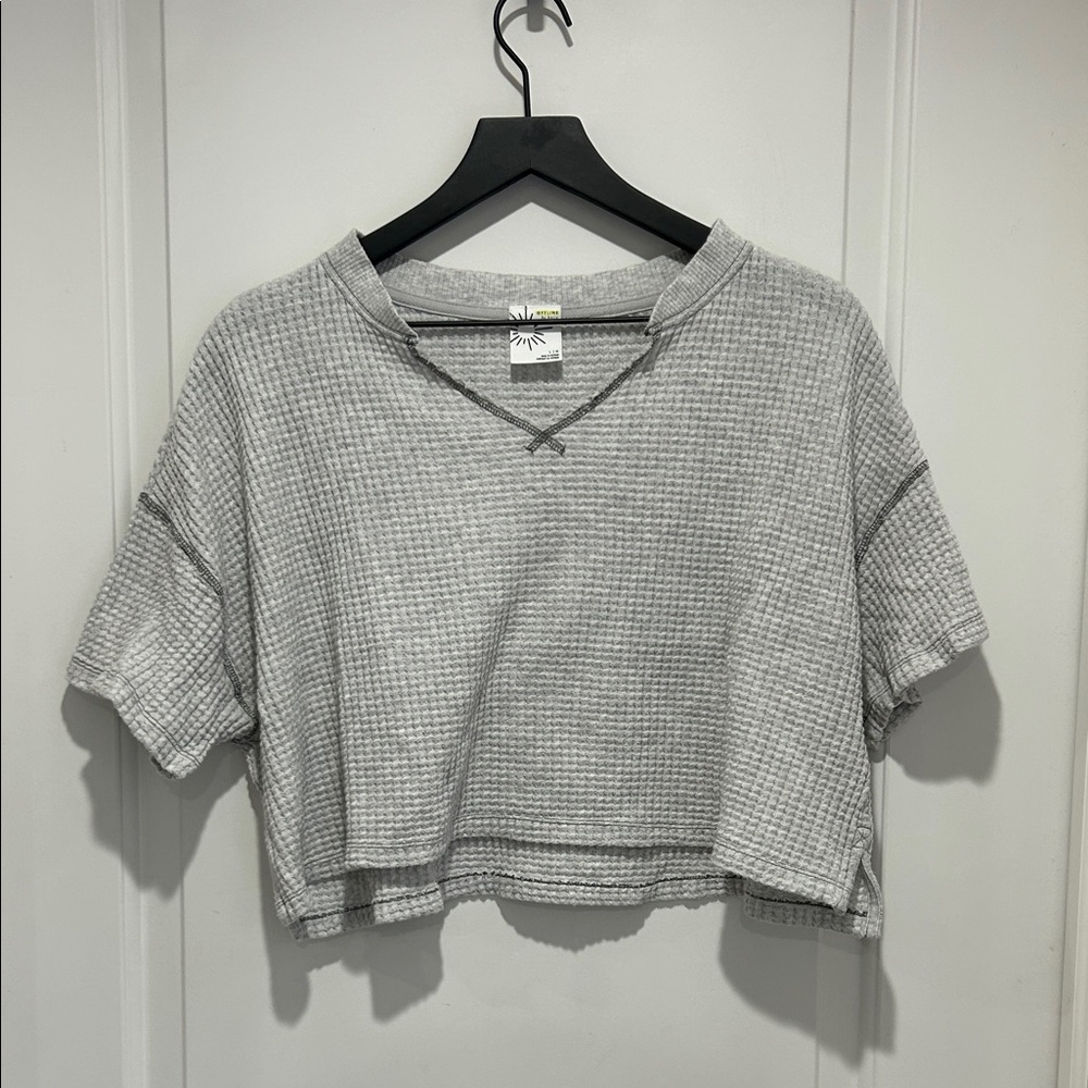 Aerie Light Gray Textured Crop Top